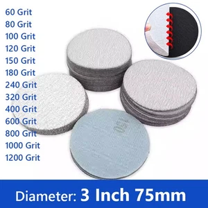 75mm-3 inch Round Sandpaper Sanding Disc Dry Flocking Disc No hole 60-1200 Grit - Picture 1 of 27