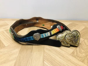 VTG Nickel Silver Western BELT BUCKLE on DunDee tooled leather belt 35” Long - Picture 1 of 24