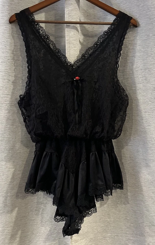 Vtg Teddy Bodysuit Coquette Babydoll Lace Romper Bridal Lingerie Playsuit 1X - Image 1 of 4