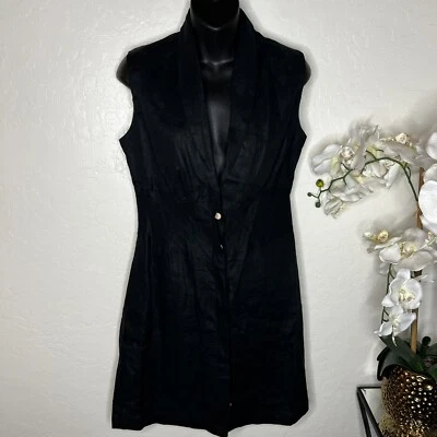 Vestido Camisa Coast Feminino Tamanho Médio Vestido Camisa Preto Linho EUA Lindo - Imagem 1 de 4