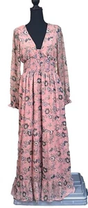 Patrons of Peace Floral Dress Size Medium Pink Smocked Sheer Tiered Cottage Boho - Picture 1 of 15