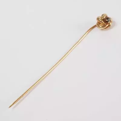 Antique Estate 14k Yellow Gold Knot Black Stone Stick Hat Pin 2.5"l - Image 1 of 4