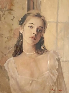 WILLIAM OXER ORIGINAL "Into soul" junge blonde Frau süß schönes ÖLGEMÄLDE - Bild 1 von 1