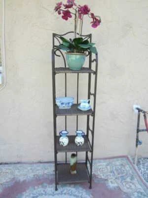 Centro de entretenimiento plegable de metal ratán de mimbre marrón estante de 4 niveles Foto 1 de 4