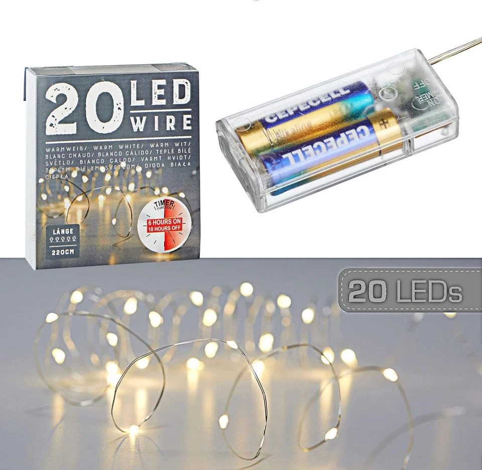 Cepewa LED Micro Lichterkette mit 20 LED's in Warmweiß, 220 cm - Silber (73633)