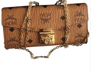 Authentic MCM Patricia Cognac Clutch Bag Wallet On The Chain CrossBody NWT - Picture 1 of 14