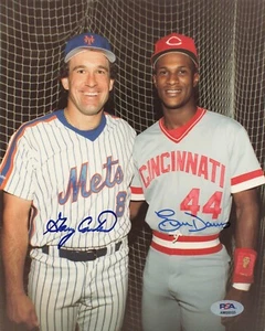 Gary Carter Eric Davis Mets Reds Signed Autograph 8 x 10 Photo PSA DNA - Picture 1 of 2