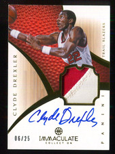 2012-13 Immaculate Clyde Drexler Auto Patch 6/25 HOF Game Used On Card