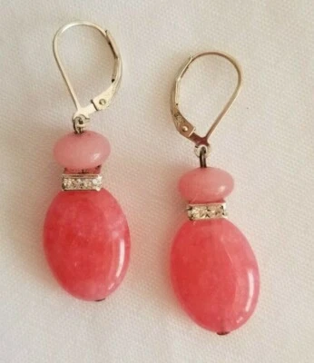 Handmade in USA. Nice Pink Oval Jade earrings - FREE SHIPPING! - Image 1 of 4