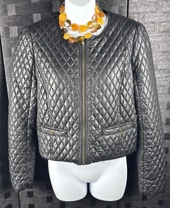 Forever 21 Womens Large Jacket Black Quilted Puffer Cropped Lightweight Zip - Picture 1 of 7