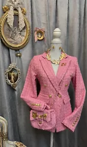 New Pink Tweed Blazer Size M With Bag And Jewelry - Picture 1 of 11
