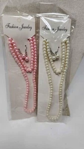 2 sets of kids simulated pearl stretchy jewelry fashion dress up pink white J1 - Picture 1 of 1