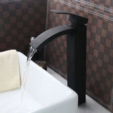 Waterfall Black Paint Bathroom Basin Tall Mixer Faucet Single Handle  Brass Taps