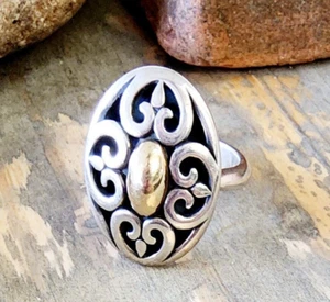 James Avery Retired 14kt Gold Center .925 Oval Ring Sz 8 - Picture 1 of 6