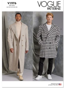 Vogue V1976 Sewing Pattern Men's Lined Coat Size MUU (34-36-38-40-42) UNCUT - Picture 1 of 8