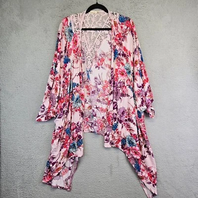 Liberty Love Top Womens 3XL Cardigan Floral Lace Asymmetric Kimono Beach Coverup - Image 1 of 4