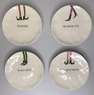 Rae Dunn Set Of 4 Halloween Witches Feet by Magenta Melamine Snack Plates 8 inch