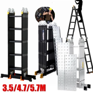3.5M/4.7M/5.7M Multi-Purpose Aluminium Extendable Platform Folding Stable Ladder - Picture 1 of 19