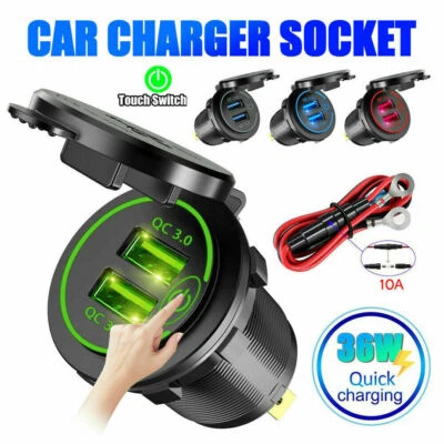 12V Car Cigarette Lighter Socket Dual QC3.0 USB Ports Fast Charger Power Adapter - Image 1 of 4