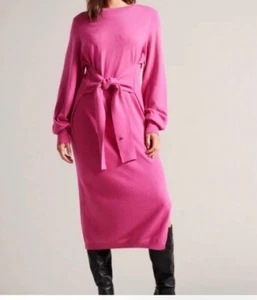 Ted Baker Essya Tie Front Midi Knit Dress Pink Size US 4 (1) Cashmere Wool $285 - Picture 1 of 7