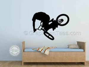 BMX Wall Sticker, Stunt Trick Rider Kids Bedroom Wall Graphic Decals - Picture 1 of 10