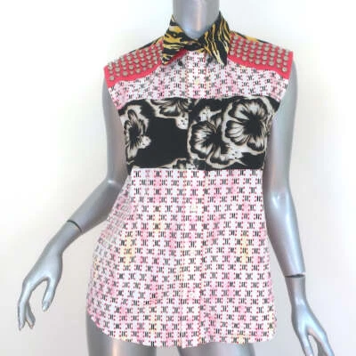 Camisa Prada Tachonada Estampado Tigre y Floral Algodón Talla 38 Top Sin Mangas Foto 1 de 4