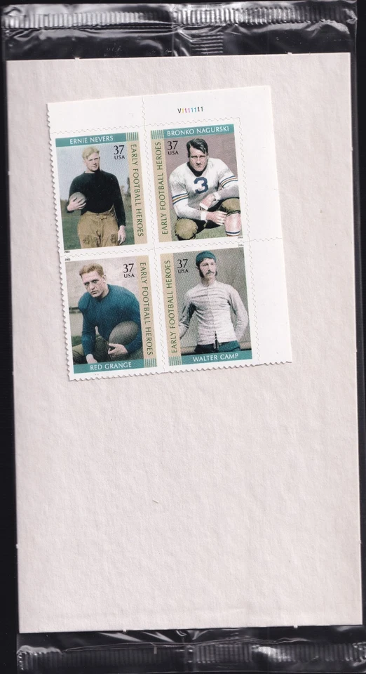 Scott #3811a Early Football Heroes Plate Block of 4 Stamps - Sealed - Image 1 of 2