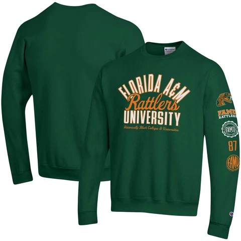 Men's Champion Green Florida A&M Rattlers 2-Hit Powerblend Pullover Sweatshirt Cover
