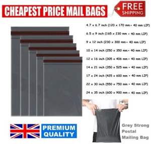 GREY MAILING STRONG POLY POSTAL POSTAGE SELF SEAL ALL SIZE BAGS FAST DELIVERY UK - Foto 1 di 16