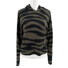 Anthropologie Zebra Animal Print Knit Hoodie Sweater Green Black size Small