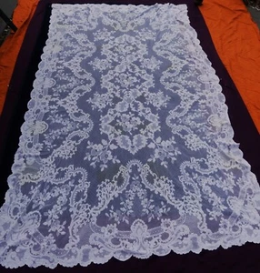 Vintage French handmade Alencon lace tablecloth color ecru 102” x 62” ( A ) - Picture 1 of 14