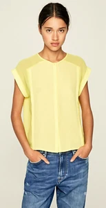 Pepe Jeans Flowing Blouse Womens Semi Sheer Erin Size 12 Uk BNWT RRP £50 Yellow - Picture 1 of 5