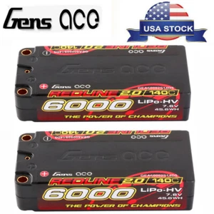 2X Gens Ace 6000mAh 7.6V 140C HV Shorty 2S Lipo Battery HardCase For Racing Car - Picture 1 of 6