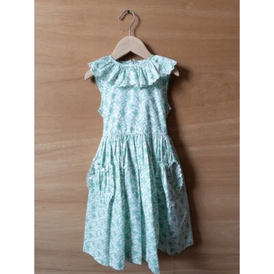 Sophie Rose vtg Girls Dress Ruffle Collar Sleeveless Floral Print Green Size 6 - Image 1 of 4