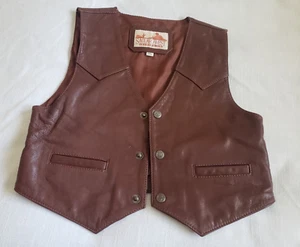 Vtg Saguaro West Trading Western Cowboy Cowgirl Leather Vest KID'S SIZE 2XL READ - Picture 1 of 12