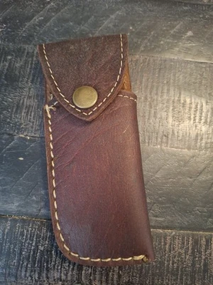 VNTG TEXAN FOLDING POCKET KNIFE SHEATH COW Leather Belt Loop COWBOY STYLE Case - Image 1 of 4