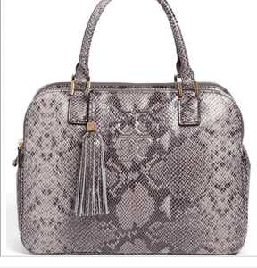 NEW Tory Burch Thea snake print 3 zip compartment purse bag satchel gray leather - Picture 1 of 9