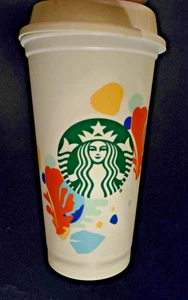 Nuevo - Taza de bebida caliente reutilizable Starbucks - Hojas tropicales o florales tropicales 16z - Imagen 1 de 5