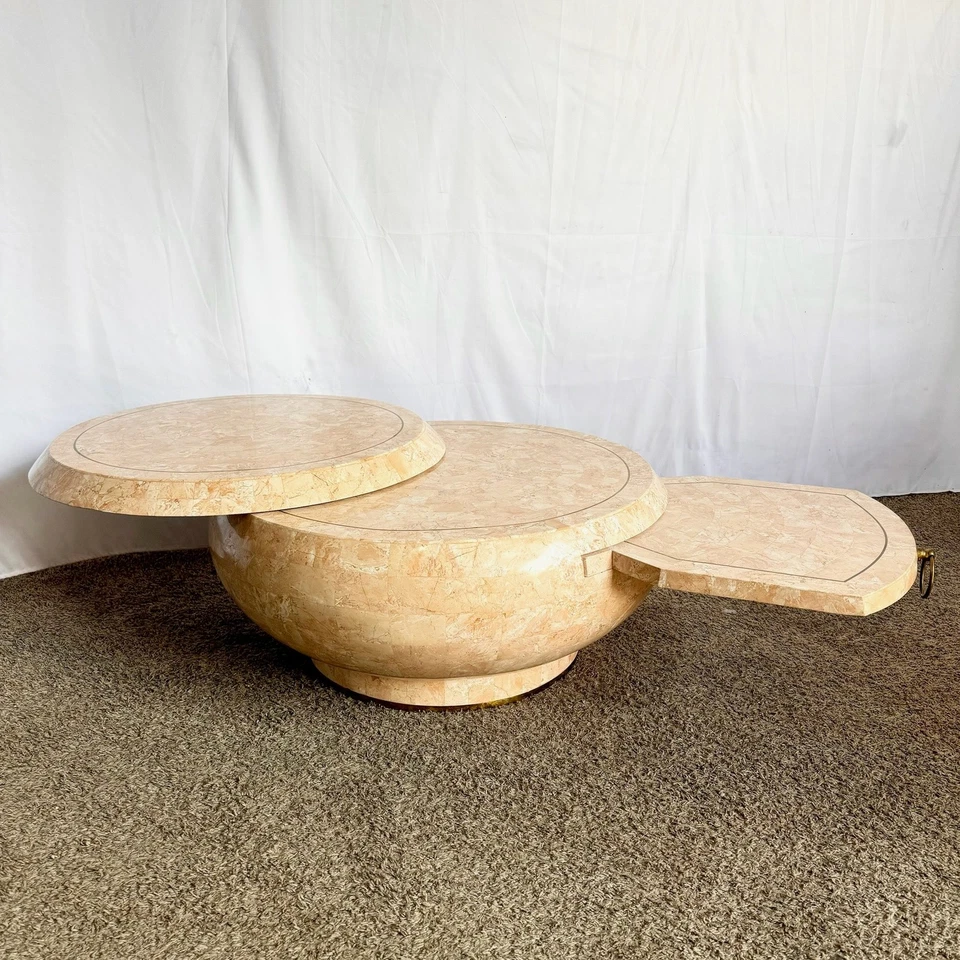 Mesa de centro giratoria de piedra teselada rosa posmoderna con extensión y Br Foto 1 de 1