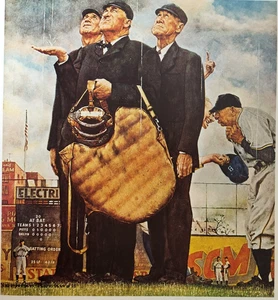 Bottom Of The Sixth Baseball Norman Rockwell Vtg 1990 Double Sided Book Print - Picture 1 of 9