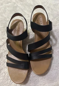 Naturalizer Sz 11M Black Ankle Strap Leather Sandals Wedge Heel Comfort “Cynthia - Picture 1 of 9