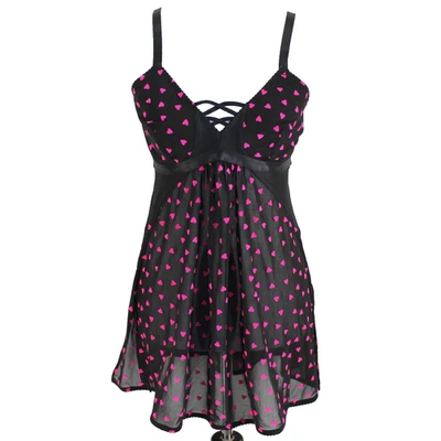 Torrid French Hearts Babydoll Lingerie Nighty Size 1 1X Black Pink Adjustable - Image 1 of 4