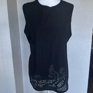Zara Basic T Shirt Black Sleeveless Eyelet Top With Gold Zipper Size Large - Picture 1 of 7