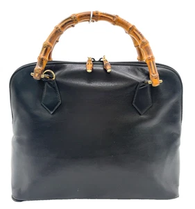 Auth Gucci Bamboo Handle Leather Black 000.2214.0289 Hand Bag NS061726 - Picture 1 of 20