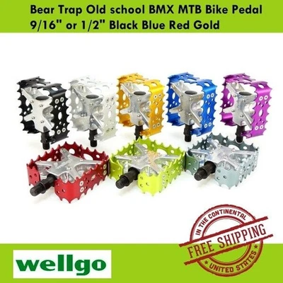 Wellgo Bear Trap Old School BMX MTB Bicicleta Pedal 9/16" o 1/2" Negro Azul Rojo Dorado Foto 1 de 4