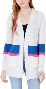 Ultra Flirt Cardigan Sweater Womens XL Striped Open Front Pockets Lightweight - Picture 1 of 8