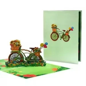 Handmade 3D Pop Up Card Flower Bike 15cm x 20cm - Picture 1 of 1