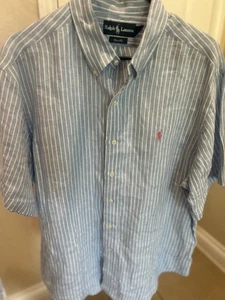 Men’s Polo Ralph Lauren 100% Linen Short Sleeves Classic Fit Button Up XL Blue - Picture 1 of 5