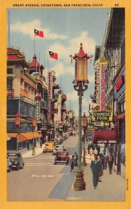 Postal CA: Grant Avenue, Chinatown, San Francisco, lino años 40 - Imagen 1 de 2