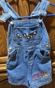 Rare Mickey For Kids Brand Vintage Mickey Mouse 5T 100% cotton denim overalls - Picture 1 of 7